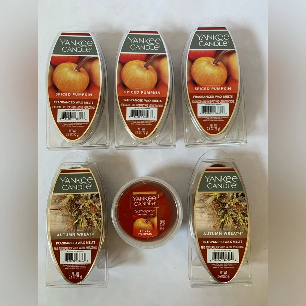 6 Yankee Candle Fragranced Wax Melts Autumn Wreath and Spiced Pumpkin